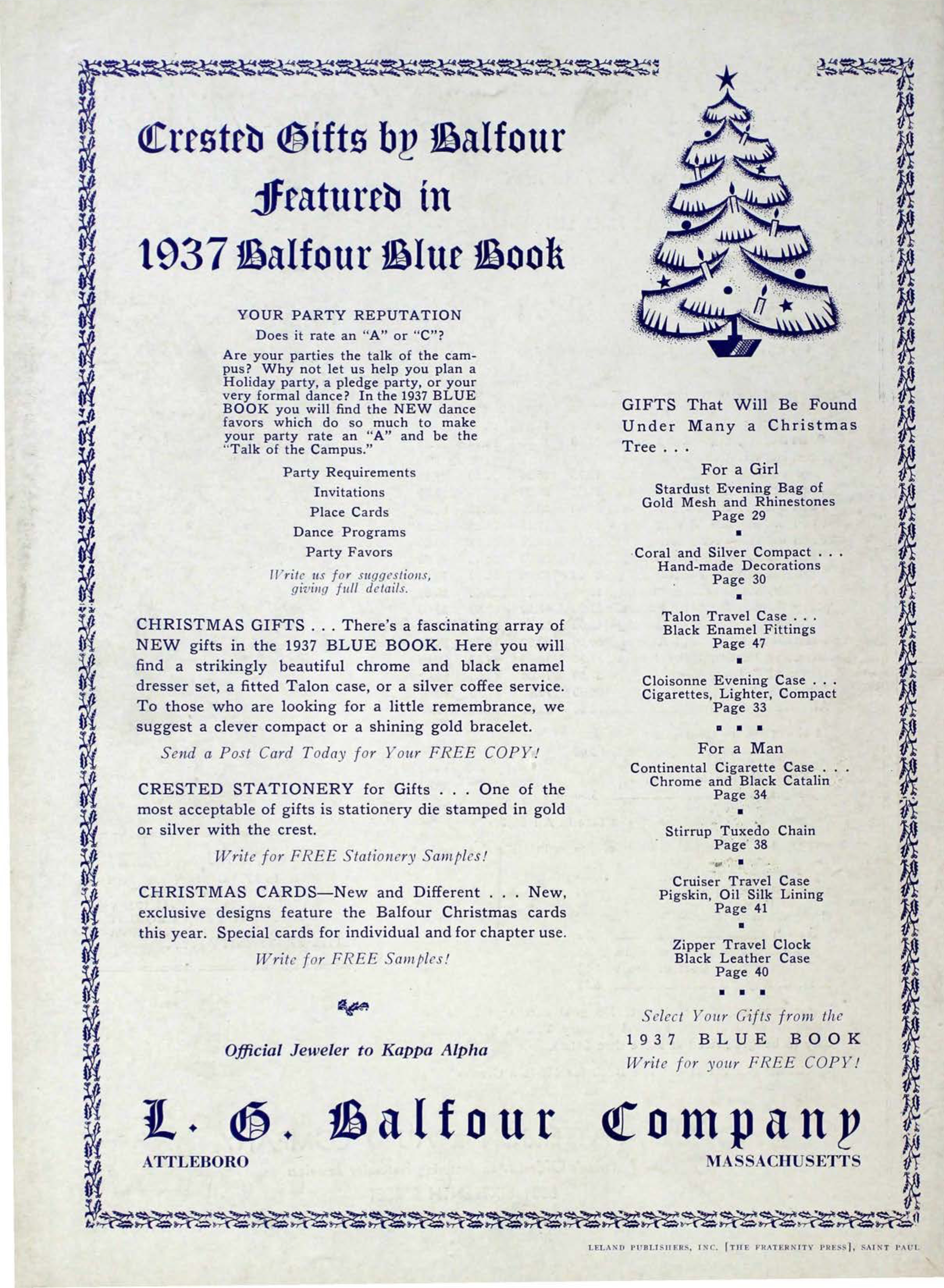 L. G. Balfour Company Advertisement, December 1936
